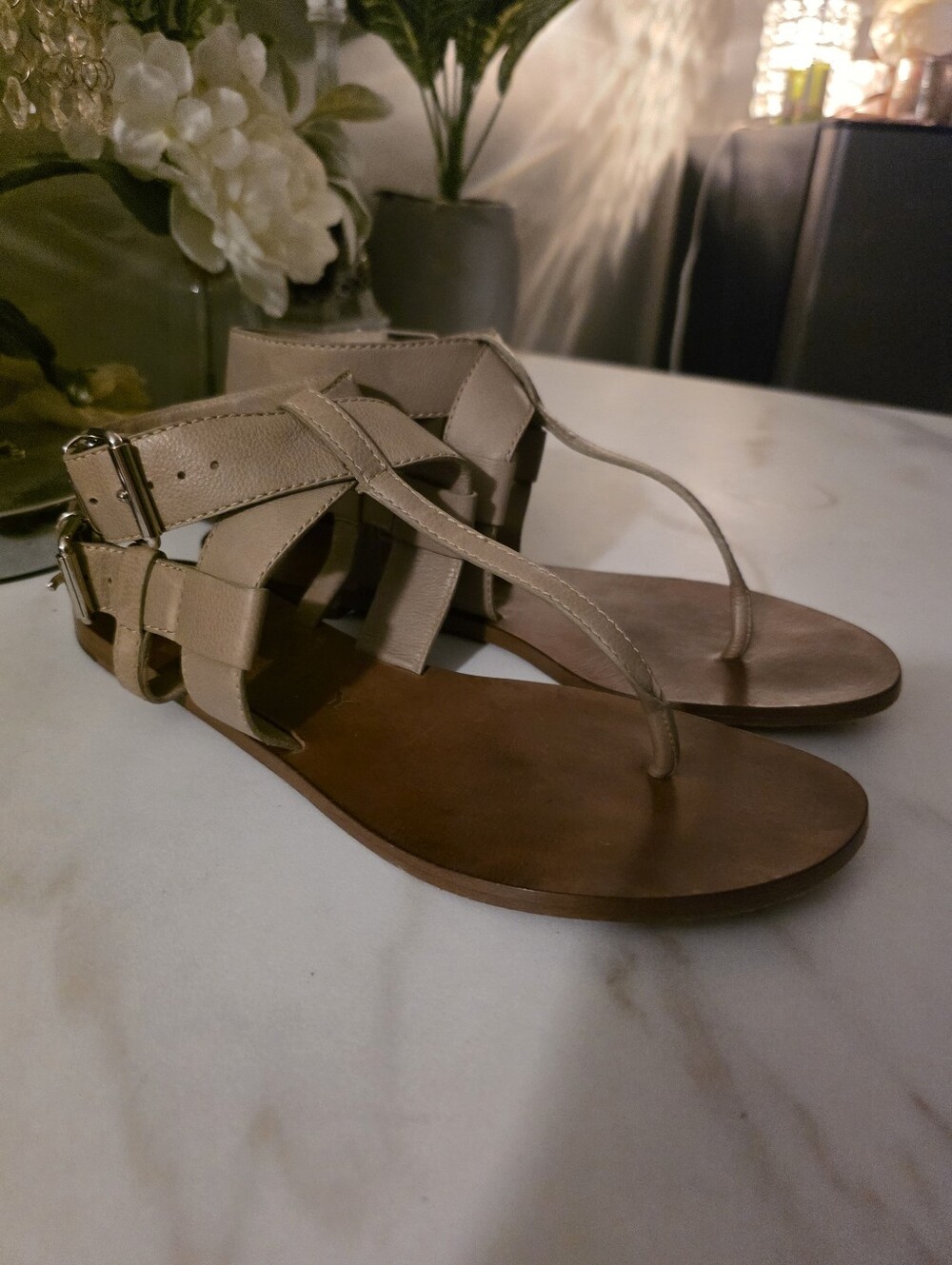Burberry Beige T-Strap Ankle Sandals